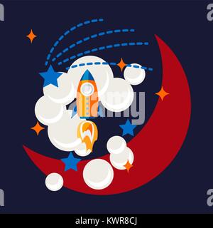 Cartoon di rucola e luna nello spazio t shirt design. Illustrazione Vettoriale