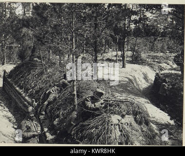 Questa fotografia del 1915 mostra una posizione di fanteria austro-ungarica nella Galizia orientale durante la prima guerra mondiale, tra cui dugouts, filo spinato e postazione di osservazione come parte del settore 11th Coastal Division. Foto Stock