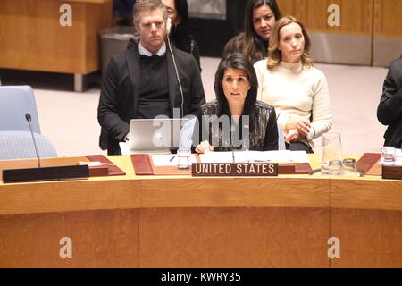 Onu, New York, Stati Uniti d'America. Gen 5, 2018. Nikki Haley parla per noi in Iran nel Consiglio di Sicurezza delle Nazioni Unite. Foto: Matthew Russell Lee / città interna premere Foto Stock