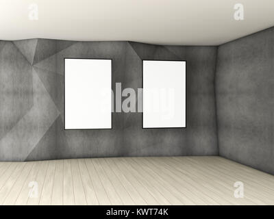 Poster mockup in interno con calcestruzzo parete poligonale. Il rendering 3D Foto Stock