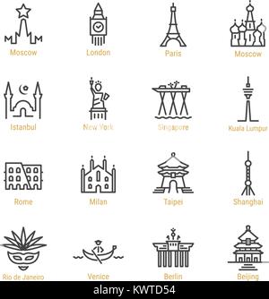 I punti di riferimento del mondo - Linea del vettore Icon Set - Parte I Illustrazione Vettoriale