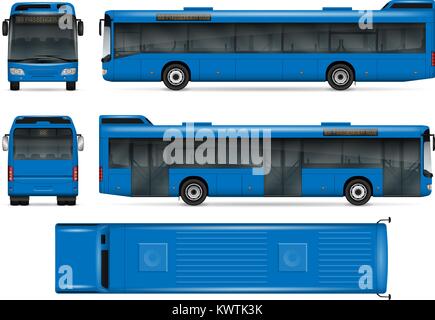 Blue bus vettore mock-up per pubblicità, corporate identity. Città isolata modello di trasporto su sfondo bianco. Branding del veicolo mockup. Illustrazione Vettoriale