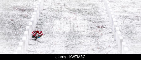 Caduta di neve fresca sulle tombe di Al Cimitero Nazionale di Arlington. Foto Stock