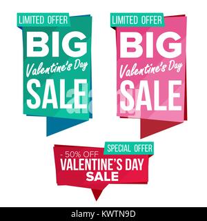 Giorno di San Valentino la vendita Banner vettore Set. Febbraio 14 Shopping Online. Banner di sconto. Valentino vendita tag di intestazione. Amore prezzo di etichetta Etichette. Illustrazione isolato Illustrazione Vettoriale