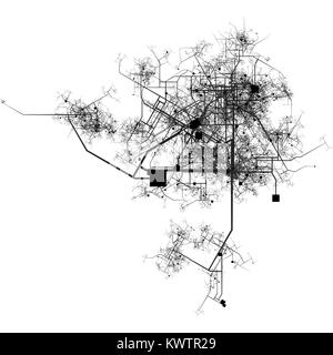 Città in crescita con una vista aerea in 2D in bianco e nero Foto Stock