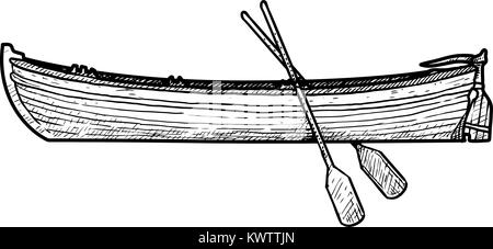 Illustrazione in barca, disegno, incisione, inchiostro, line art, vettore Illustrazione Vettoriale