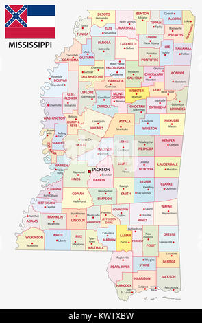 La Mississippi politica e amministrativa di mappa vettoriale con bandiera Foto Stock