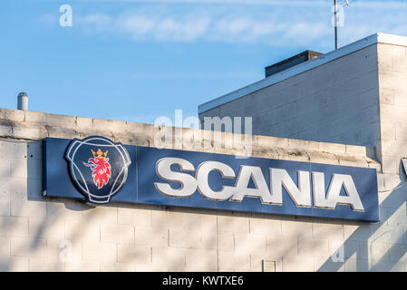 Northampton UK Dicembre 07, 2017: motori Scania logo accedi Brackmills Industrial Estate. Foto Stock
