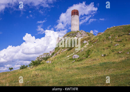 Rovine del castello del XIV secolo nel villaggio di Olsztyn, parte dei nidi delle aquile castello sistema nel voivodato di Slesia della Polonia meridionale Foto Stock