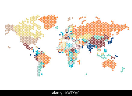 Mondo punteggiata mappa di punti esagonali su sfondo bianco. Foto Stock