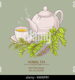 Tazza di tè di liquirizia e teiera sul colore di sfondo Illustrazione Vettoriale