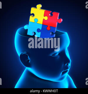 Testa di bambino con Puzzle Brain Foto Stock