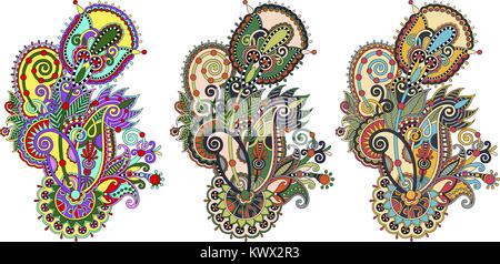 Fiore di paisley pattern in tre colori versione, flora decorativa Illustrazione Vettoriale