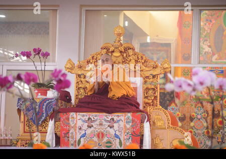 Bodh Gaya, India 05 Gennaio 2018 - La santità del XIV Dalai Lama è in grado di affrontare un incontro durante la speciale sessione di insegnamento a Bodh Gaya, India. Foto Stock