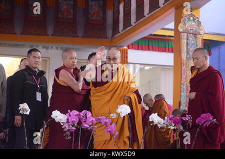 Bodh Gaya, India 05 Gennaio 2018 - La santità del XIV Dalai Lama è in grado di affrontare un incontro durante la speciale sessione di insegnamento a Bodh Gaya, India. Foto Stock