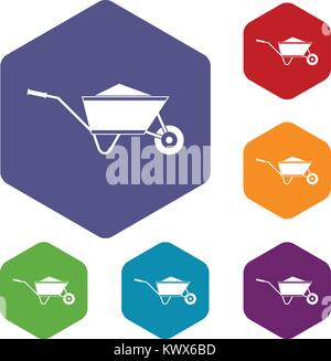 Carriola con sabbia set di icone di rombo in colori diversi isolati su sfondo bianco Illustrazione Vettoriale