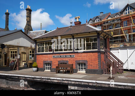 La casella segnale a Llangollen Railway Station, Denbighshire, Galles. Foto Stock