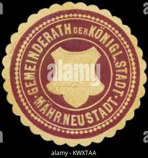 Il sigillo del Consiglio municipale della città reale di Mährisch Neustadt, un artefatto storico che riflette il governo locale e l'amministrazione civica sotto l'Impero austro-ungarico. Foto Stock