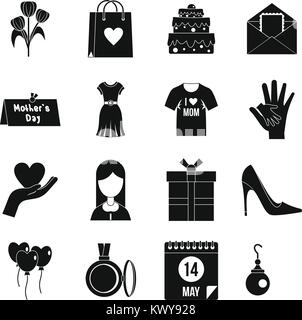 Festa della mamma set di icone, stile semplice Illustrazione Vettoriale