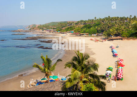 Vagator o Ozran antenna spiaggia vista panoramica nel Nord Goa, India Foto Stock