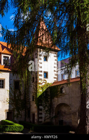 Chateau Benesov nad Ploucnicí nella Boemia settentrionale con angoli romantici in autunno la luce, in corrispondenza del bordo del paesaggio della Repubblica ceca Svizzera sassone Foto Stock