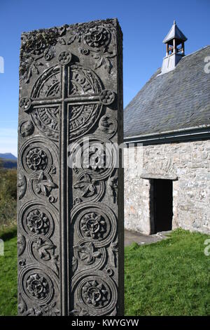 Celtic cristiana Croce intagliato pietra tombale Scozia Scotland Foto Stock