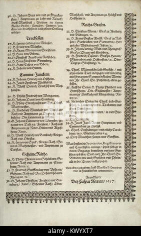 Questa immagine è tratta dal libro *Merian Einzüge*, pagina 24, che documenta le voci storiche e le raffigurazioni di varie città e città tedesche, mostrando il significato culturale e architettonico del tempo. Foto Stock