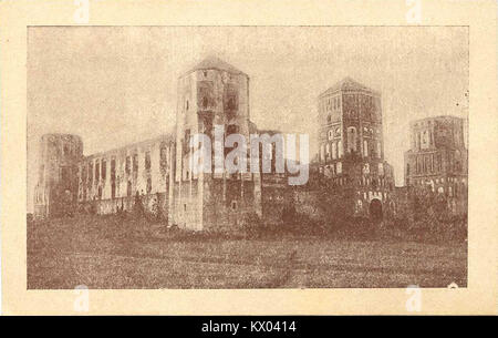 Una rappresentazione del 1920 del castello di Mir in Bielorussia, che mostra il suo patrimonio architettonico e l'importanza come residenza fortificata che riflette diversi stili europei. Foto Stock