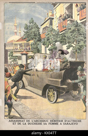 L'assassinat de l'Archiduc héritier d'Autriche et de la Duchesse sa femme à Sarajevo supplément illustré du Petit Journal du 12 juillet 1914 Foto Stock