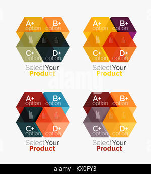 Set di modelli infografico con testo e opzioni. Elementi di brochure aziendali, presentazione e web design layout di navigazione Foto Stock
