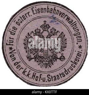 Sigillo per le amministrazioni ferroviarie austriache rilasciato dalla Corte reale imperiale e dall'Ufficio Stampa di Stato, che rappresenta la documentazione e l'amministrazione ferroviaria ufficiale. Foto Stock