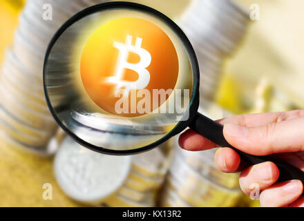 Denaro virtuale Bitcoin cryptocurrency - Bitcoins accettato qui Foto Stock