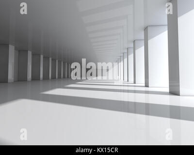 Abstract architettura moderna, sfondo bianco vuoto spazio aperto interno con colonne. Il rendering 3D Foto Stock