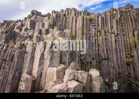 Famoso colonnari basaltici articolata formazione di roccia chiamato Panska Skala (del Signore Rock) o organo a canne in Kamenicky Senov città in Repubblica Ceca Foto Stock