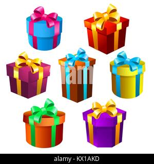 Colorate scatole regalo Set. Vector illuistration. Illustrazione Vettoriale