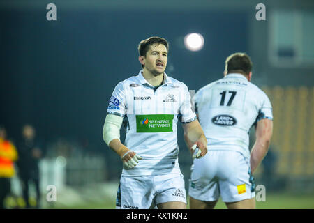 Parma, Italia. 06 gennaio 2018. Guerrieri' scrum half Henry Pyrgos invita a giocare nella partita contro le zebre rugby club nel Guinness PRO14 2017/2018. Massimiliano Carnabuci/Alamy Live News Foto Stock