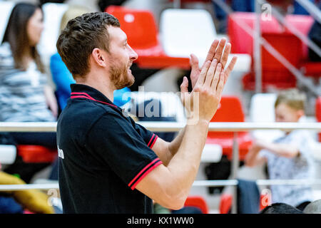 5 gennaio 2018: Marius Runkauskas #22 (CSM Steaua Bucarest) durante la LNBM - Uomini National Basketball League tra CS Dinamo Bucarest vs CSM Steaua Bucarest presso la Sala Polivalenta dinamo, Bucarest, Romania ROU. Copyright: Cronos/Catalin Soare Foto Stock