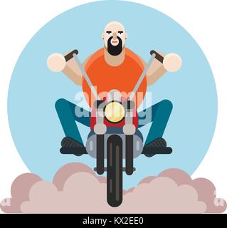 L'uomo biker. Illustrazione Vettoriale, barbuto ragazzo in motocicletta Illustrazione Vettoriale