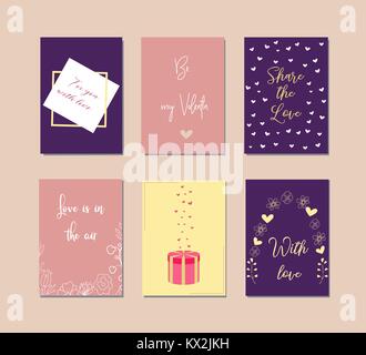 Scheda carino con doodle cuore le icone per il giorno di san valentino, colori retrò, illustrazione vettoriale Illustrazione Vettoriale