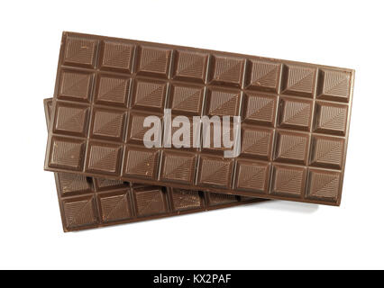 Vista dall'alto di due barre di cioccolato isolato su sfondo bianco Foto Stock