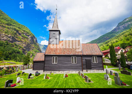 Flam Chiesa o Flam Kyrkje è una chiesa parrocchiale di Flam, Sognefjord in Norvegia Foto Stock