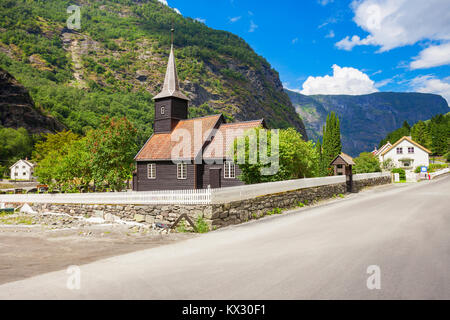 Flam Chiesa o Flam Kyrkje è una chiesa parrocchiale di Flam, Sognefjord in Norvegia Foto Stock