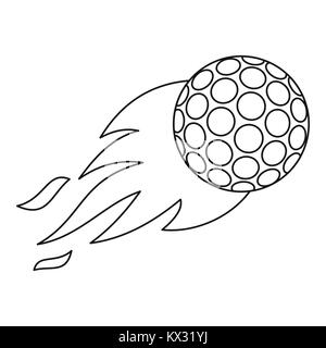 La pallina da golf con icona di fiamma, stile contorno Illustrazione Vettoriale