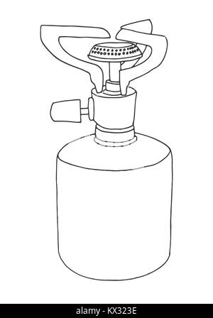 Schizzo di un fornello da campeggio. Illustrazione Vettoriale. Bruciatore isolati su sfondo bianco. Illustrazione Vettoriale