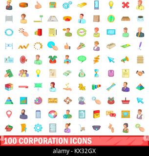 100 corporation set di icone, stile cartoon Illustrazione Vettoriale