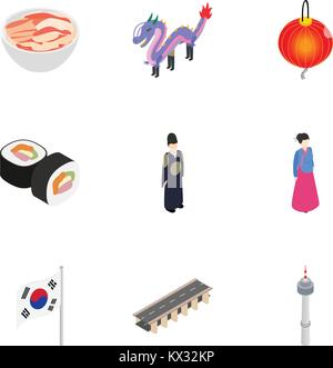 Viaggio in Corea del Sud set di icone Illustrazione Vettoriale