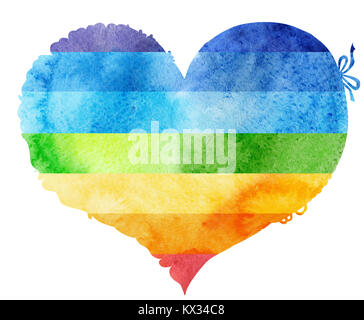 Acquerello arcobaleno nel cuore con luce e ombra, dipinte a mano Foto Stock
