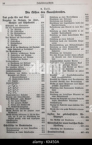 Pagina 16 di "Der Haussekretär" con suggerimenti per la gestione della casa, procedure di pulizia e consigli domestici Foto Stock