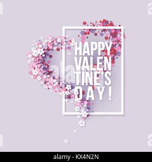 Valentines Day card con fiori di colore rosa a forma di cuore Illustrazione Vettoriale