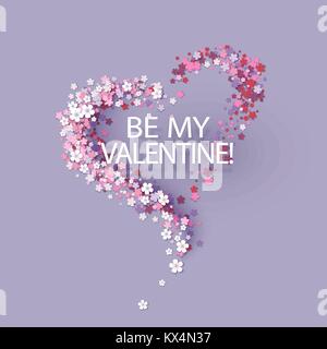 Valentines Day card con fiori di colore rosa a forma di cuore Illustrazione Vettoriale